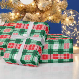 赤い緑の白いクリスマスプレッドパターン ラッピングペーパー