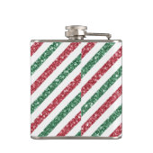 赤い緑の白いグリッタールック斜めストライプ フラスク (裏面)