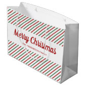 赤い緑の白いストライプクリスマス ラージペーパーバッグ (裏面アングル)