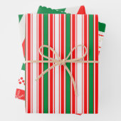 赤い緑の白いストライプ金ゴールド星 ラッピングペーパーシート (インサイチュ)