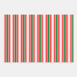 赤い緑の白いストライプ金ゴールド星 ラッピングペーパーシート