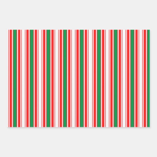 赤い緑の白いストライプ金ゴールド星 ラッピングペーパーシート (正面)
