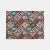 赤い緑の白いニットフェイククリスマスパターン フリースブランケット (正面(横))