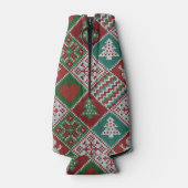 赤い緑の白いニットフェイククリスマスパターン ボトルクーラー (裏面)