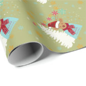 赤い緑の白い木トナカイ模様クリスマス ラッピングペーパー (ロールコーナー)