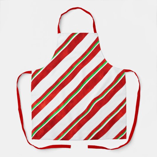 赤い緑の白い水の色キャンディーケインストライプズ エプロン (正面)