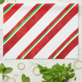 赤い緑の白い水の色キャンディーケインストライプズ キッチンタオル (折り畳み)