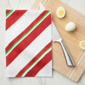 赤い緑の白い水の色キャンディーケインストライプズ キッチンタオル (四つ折り)