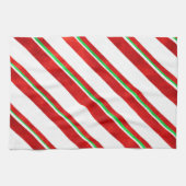 赤い緑の白い水の色キャンディーケインストライプズ キッチンタオル (横)
