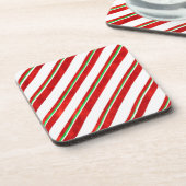 赤い緑の白い水の色キャンディーケインストライプズ コースター (左側)