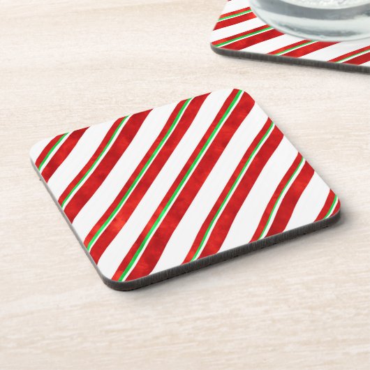 赤い緑の白い水の色キャンディーケインストライプズ コースター (左側)