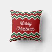 赤い緑の白い波のストライプクリスマス クッション (裏面)