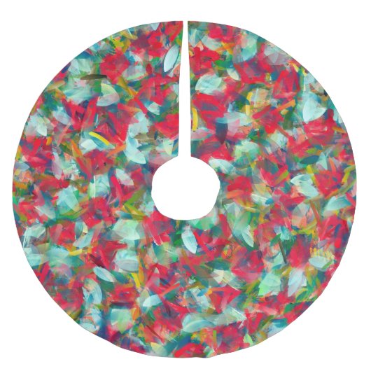 赤い緑の白い青い黄色の抽象化 ブラッシュドポリエステルツリースカート (正面)