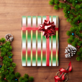 赤い緑の白と金ゴールドストライプクリスマス ラッピングペーパー