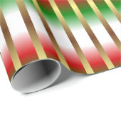 赤い緑の白と金ゴールドストライプクリスマス ラッピングペーパー (ロールコーナー)