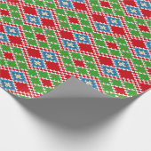 赤い緑の白と青のニット北欧 ラッピングペーパー (角)