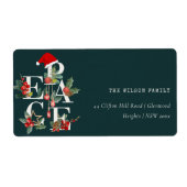 赤い緑の白の平和のクリスマスの葉のアドレス ラベル (正面)