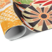 赤い緑の着物日本のフローラの切り離し ラッピングペーパー (ロールコーナー)