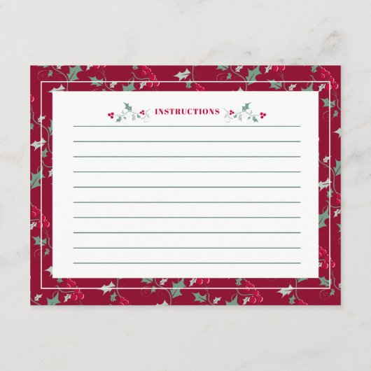 赤い緑の神聖な果実の季節のレシピカード エンクロージャーカード (裏面)