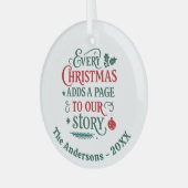 赤い緑の私たちの物語タイポグラフィクリスマス ガラスオーナメント (正面左)
