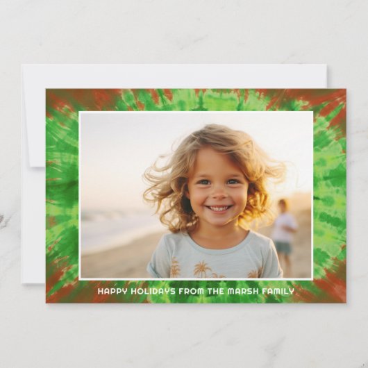 赤い緑の絞り染めとシンプルの写真と挨拶 シーズンカード (正面)