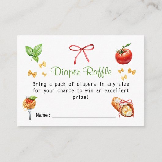 赤い緑の聖カノリ赤ちゃんシャワーおむつラッフル エンクロージャーカード (正面)