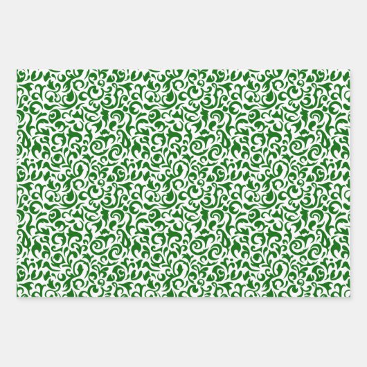 赤い緑の色のダマスクの水玉模様を鮮明な白に ラッピングペーパーシート (正面3)