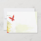 赤い緑の花+蝶の結婚式rsvp返信 出欠カード (裏面)