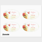 赤い緑の花+蝶結婚式用シール 楕円形シール (シート)