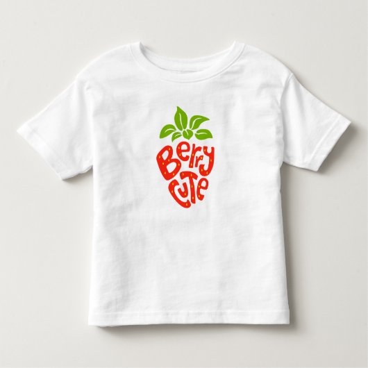 赤い緑の葉のイチゴのかわいいTシャツ トドラーTシャツ (正面)