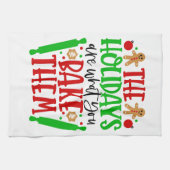 赤い緑の赤い緑のおもしろい花 キッチンタオル (横)