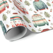 赤い緑の醜いセーターのクリスマスラッピング紙 ラッピングペーパー (ロールコーナー)