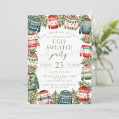 赤い緑の醜いセータークリスマスパーティの招待状 招待状 (スタンド正面)