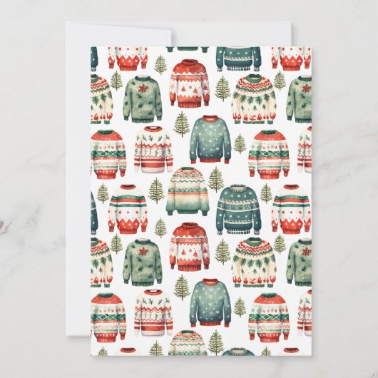 赤い緑の醜いセータークリスマスパーティの招待状 招待状 (裏面)