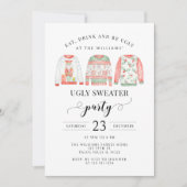 赤い緑の醜いセータークリスマスパーティー 招待状 (正面)