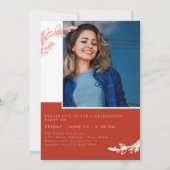 赤い緑の重なり合う写真が卒業 招待状 (裏面)