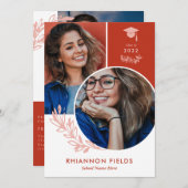 赤い緑の重なり合う写真が卒業 招待状 (正面/裏面)