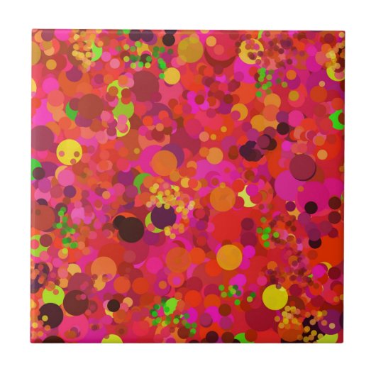 赤い緑の金ゴールドとピンクのドット装飾カラフル タイル (正面)