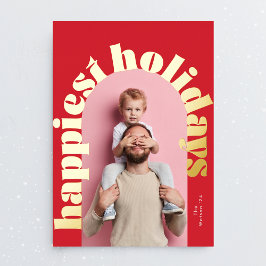 赤い緑の金ゴールドはっきりした文字アーチ写真クリスマス 箔シーズンカード