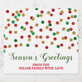 赤い緑の金ゴールドドットのクリスマスシーズンの挨拶 スパークリングワインラベル (シングルラベル)