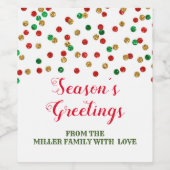 赤い緑の金ゴールドドットのクリスマスシーズンの挨拶 ワインラベル (シングルラベル)