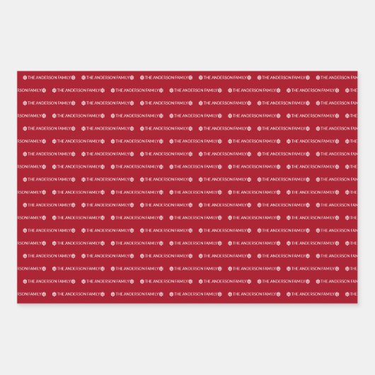 赤い緑の銀の繰り返し名前パターンクリスマス ラッピングペーパーシート (正面)