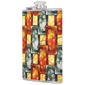 赤い緑の長方形の彫刻と染色 フラスク (左)