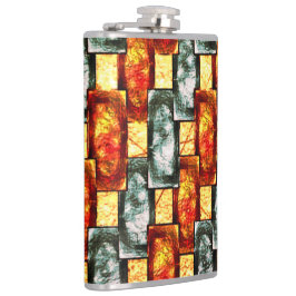 赤い緑の長方形の彫刻と染色 フラスク