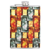 赤い緑の長方形の彫刻と染色 フラスク (正面)