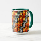 赤い緑の長方形の彫刻と染色 マグカップ (正面右)