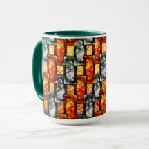 赤い緑の長方形の彫刻と染色