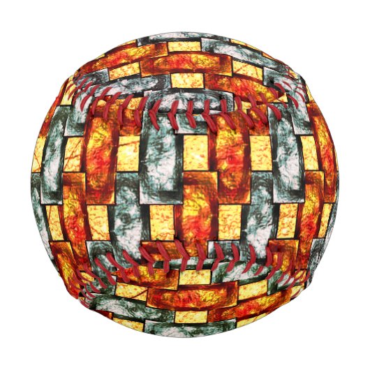 赤い緑の長方形の彫刻と染色 野球ボール (裏面)