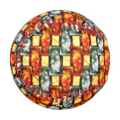 赤い緑の長方形の彫刻と染色 野球ボール (正面左)