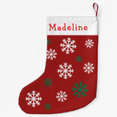赤い緑の雪片かわいい名前 スモールクリスマスストッキング (裏面)